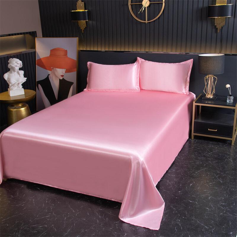 Luxurious Summer Satin Ice Silk Sheets Pillowcases Bedding Solid Color Sheets
