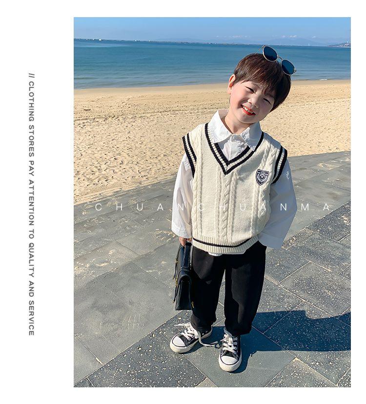 Dziecięca kamizelka swetrowa w stylu college - Wiosenno-jesienna dziergana kamizelka dla chłopców i dziewcząt