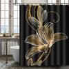 Gold Lily Shower Curtain Black Background Luxury Floral Design Elegant Bathroom Decor Waterproof Fabric Bath Curtain Set Home