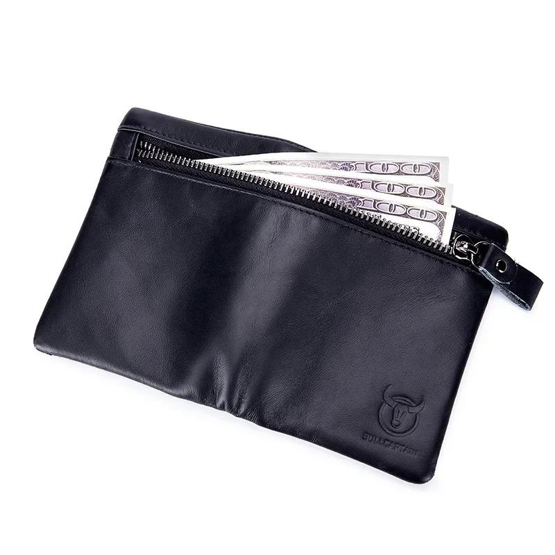 BULLCAPTAIN Short Tri-Fold Buckle Zipper Wallet Men's Cow Leather Wallet Coin Purse Money Bag Business Card Holder RFID Holder