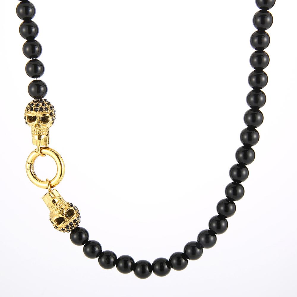 

Панк-золотой цвет 316L нержавеющая сталь CZ череп лицо голова бусины ожерелье для мужчин 8 мм ширина 56 см длина готические ювелирные изделия аксессуар для мужчин 56CM чёрный