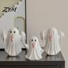 Soft LED Warm Light Lamp Up Ceramic Ghost Figurines for Halloween Decor, Cute White Statue Unique Aesthetic Room Decor with Pink Tongue, Night