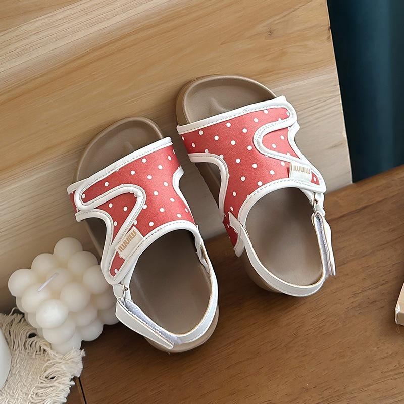 Girls  Polka Dot Cork Open Toe Sandals - Breathable, Soft, Summer Beach Shoes for Kids 2026 27
