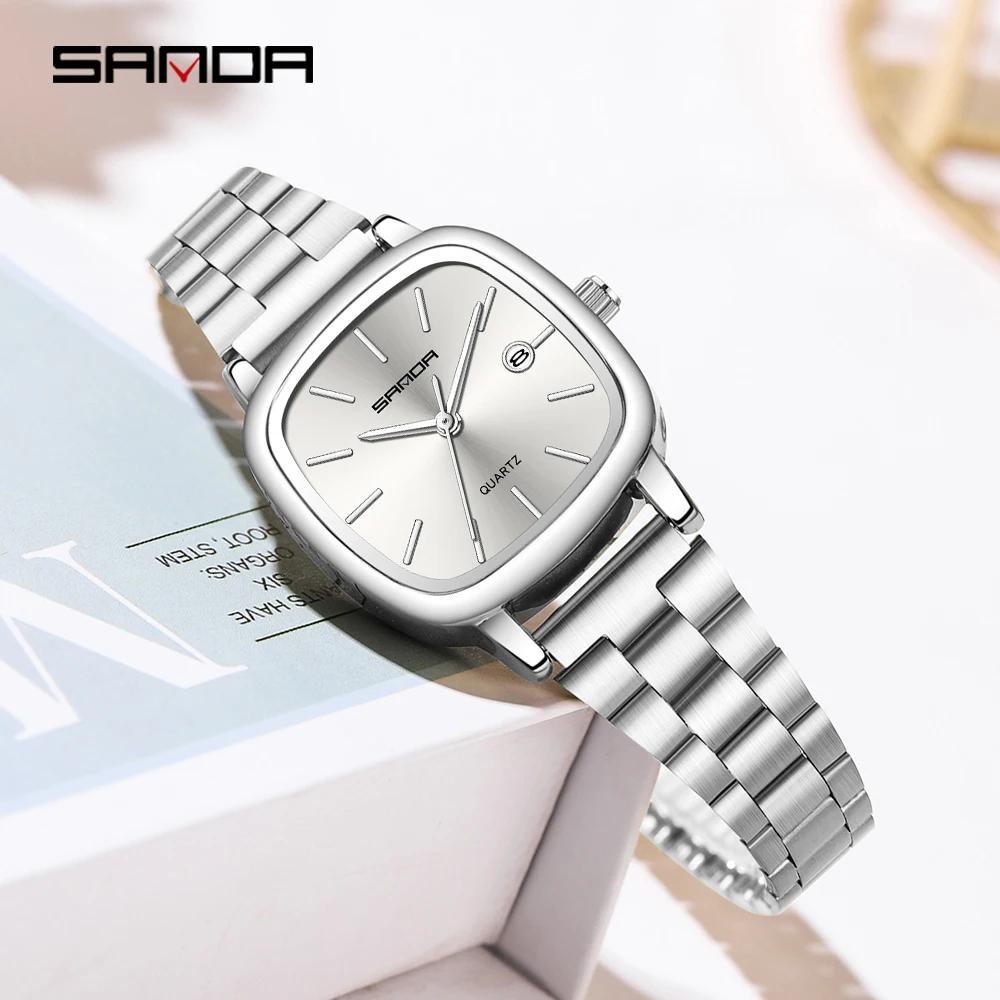 Sanda Couple Quartz Watch Men's and Women's Square Watch 3ATM Waterproof Calendar Simple and Elegant Women's Watch3278.3277