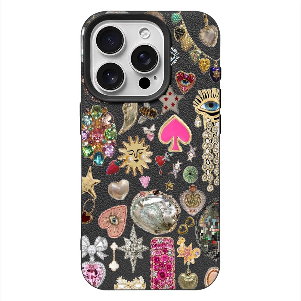 Pink Peony Flower Mint Charm Collage Phone Case For Iphone 17 Air 16 16e 15 14 13 12 11 Pro Max Protective Leather Cover