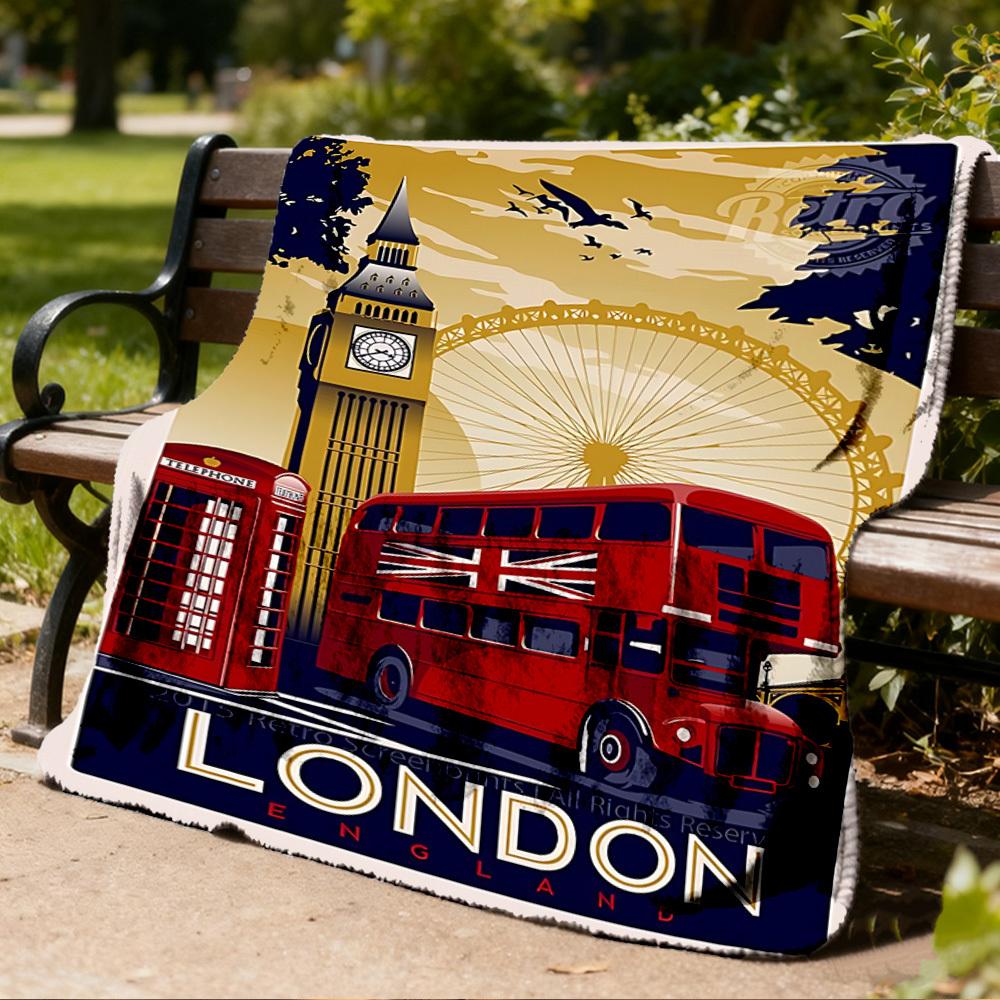1 Stück London Bus, Big Ben Outdoor Flanelldecke Weiche Ganzjahres Polyesterdecke, Perfekt für Picknicks & Reisen, Picknickzubehör