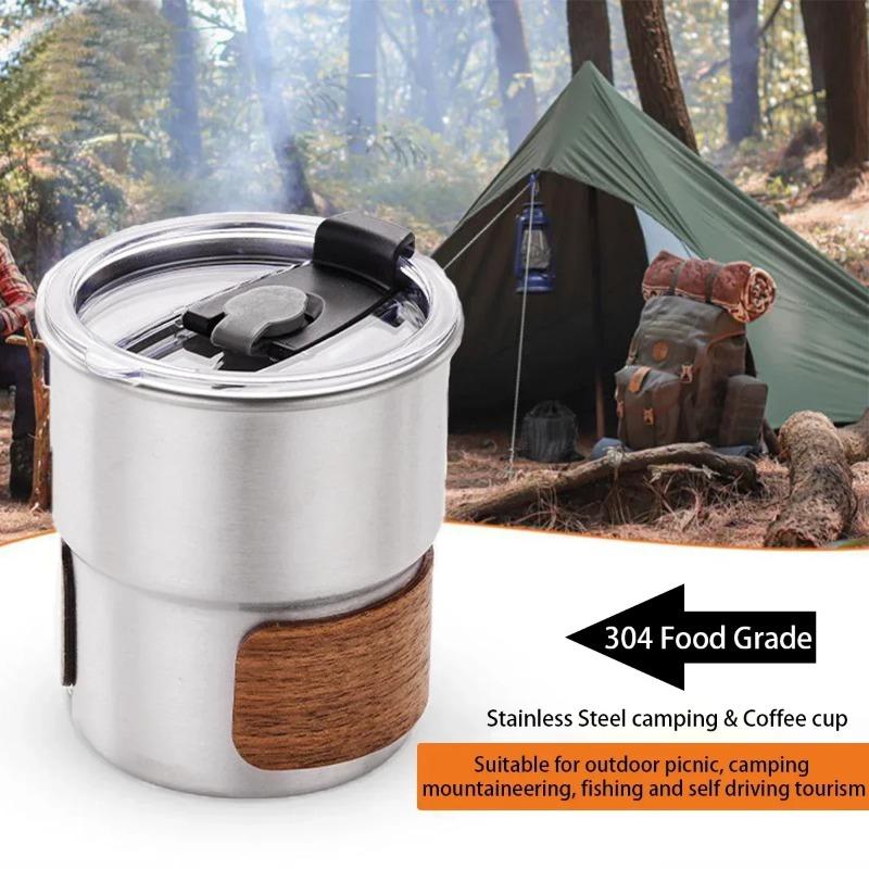 Stainless Steel Coffee Camping Mug with Lid Portable Heat Resistant Mug for Outdoor Picnic Camping Fishing