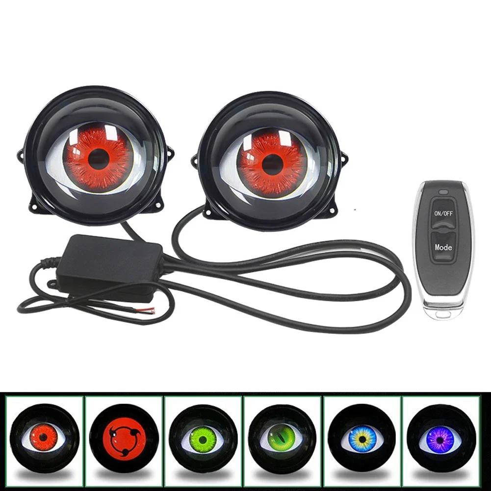 1Pair Car Dynamic Devil Eyes Lens Lights 12-36V Demon 3‘’ Red Eye ABS Waterpoof Headlight Assembly Auto Retrofit Accessories