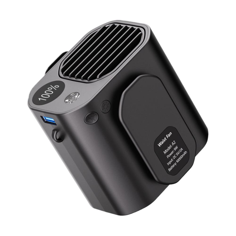 Waist Clip Fan 10000mAh Power Bank Fan Multifunction Cooling Fan LED Display Mini Hanging Neck/Waist Fan for Outdoor Gardening