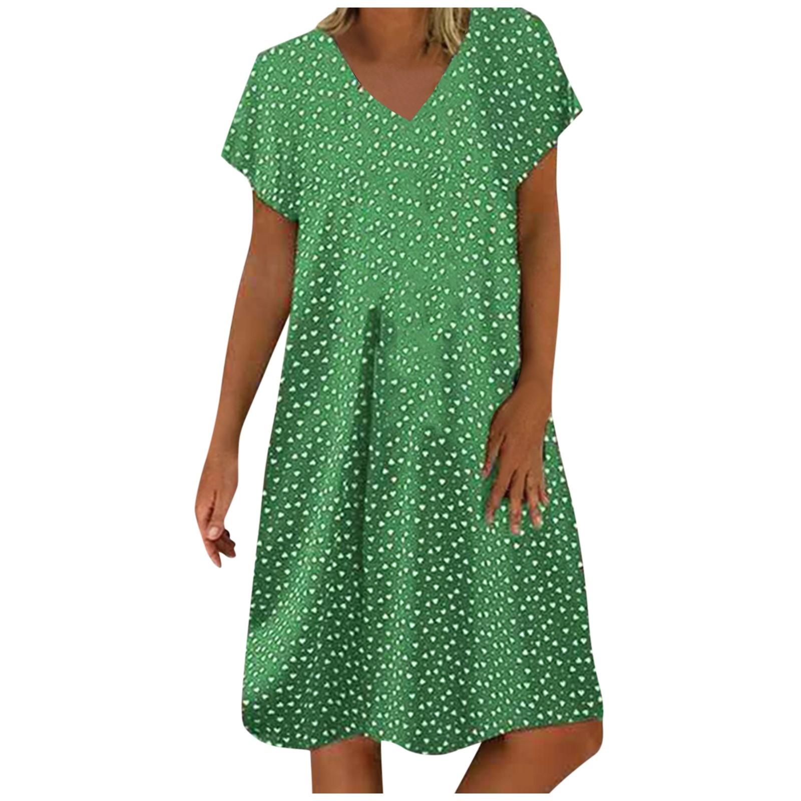 Женское летнее повседневное модное свободное платье с короткими рукавами и v-образным — фото 3