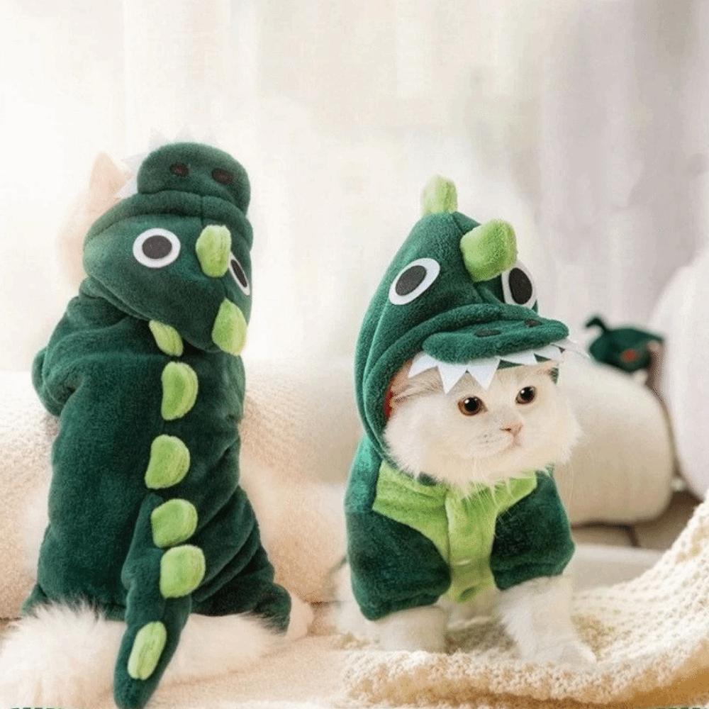 Pet Accessories Plush Pet Dinosaur Costume Comfortable Cartoon Dog Four Legged Clothes Warm Pet Jumpsuits Cosplay Party