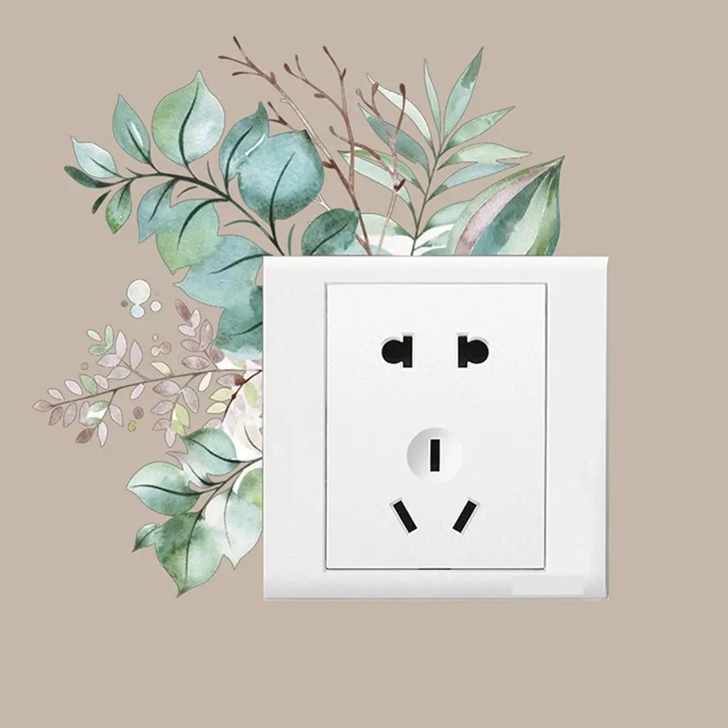 Creative Rose Daisy Peony Flowers Leaves Green Plant Wall Switch Stickers PVC Light Plugs Switches Plant Decals Home Decor Gifts