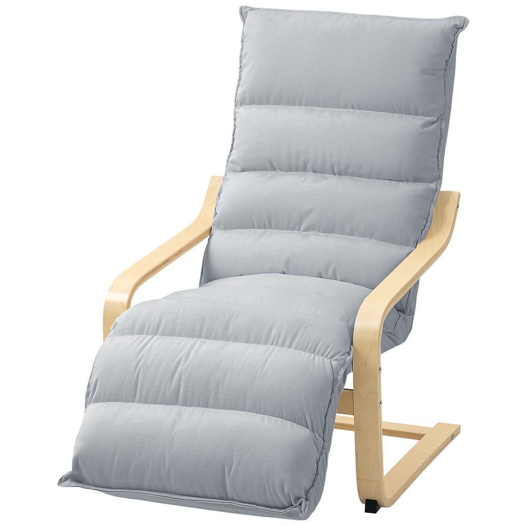 Lounge Chair Made of Birch Wood, Upholstered Armchair with Adjustable Footrest, Modern Armchair, Light Gray