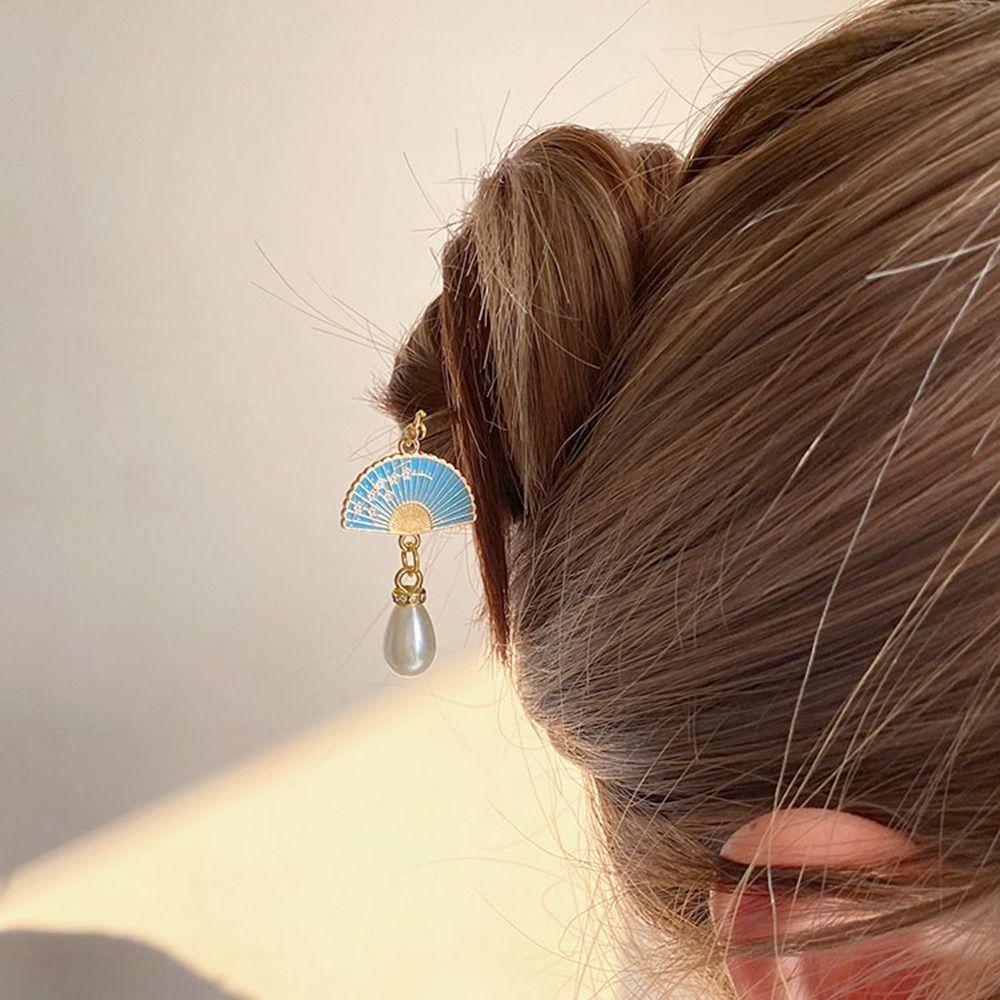 Cheongsam Tassel Ancient Style Hairpin Chinese Style Headwear Hanfu Fan Hair Sticks Metal Hairpin
