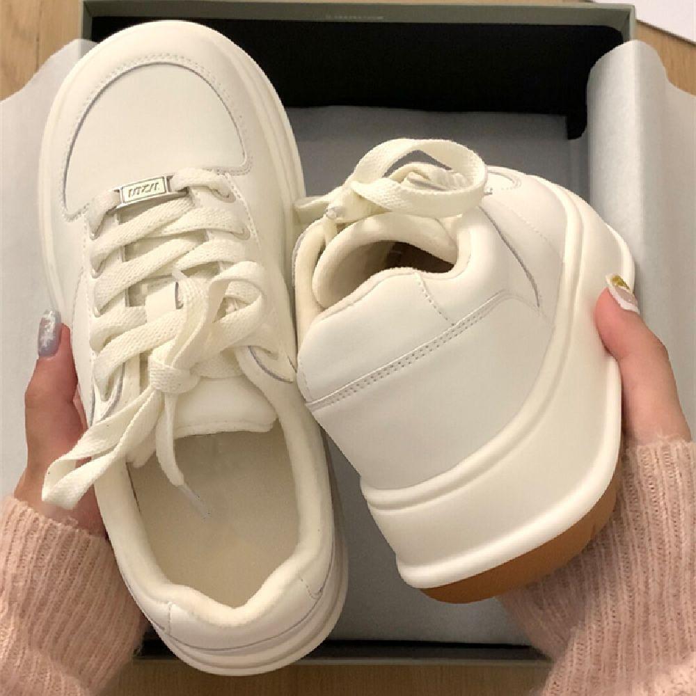 Popular platform white shoes women's versatile niche board shoes 2025 new autumn and summer muffin heightening casual sports shoes