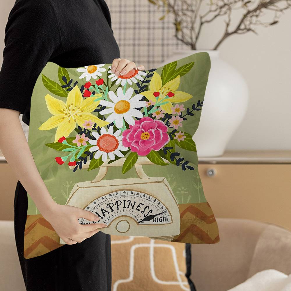 Pink Flower Market Vase Floral Plant Pillow Cover Sofa Cushion Cover Home Room Decoration Children Gift