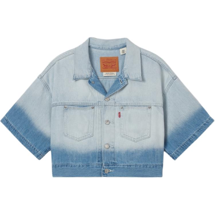 Levis Cool Series Loose Gradient Comfortable Polo Short Sleeve Denim Jacket Women Jackets Light-Blue 002YZ-0001
