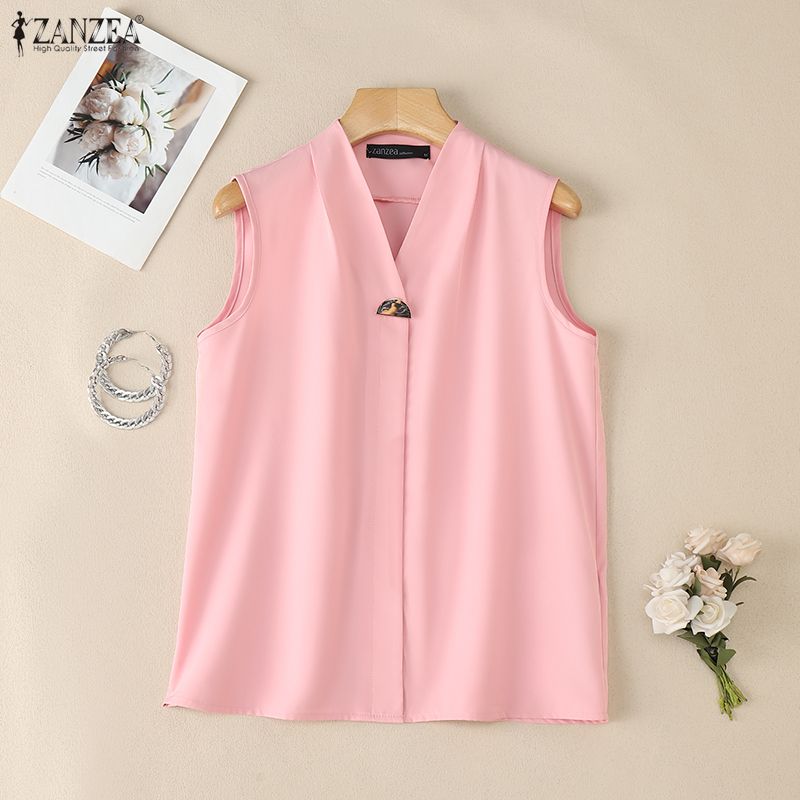 ZANZEA Women Casual V-Neck Solid Color Sleeveless Vest Tops