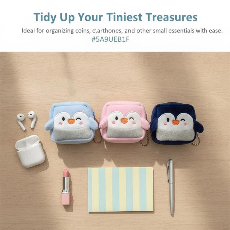 1Pcs Plush Square Penguin Shape Cute Zipper Women'S Coin Purse Earphone Money Storage Bag Key Bag Purse