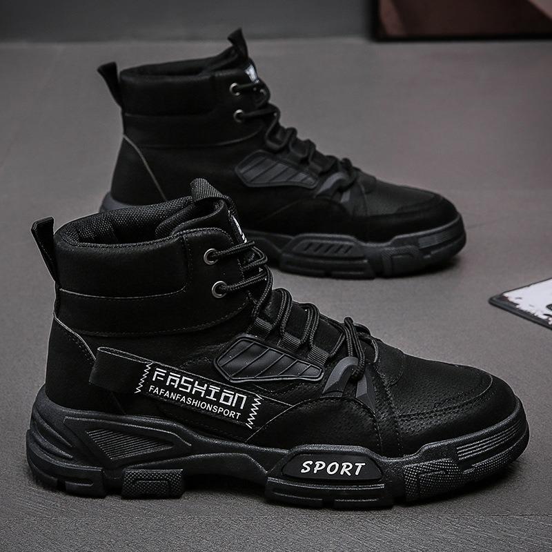 Autumn New Casual Outdoor Tooling Boots Trendy Men's Shoes Fashion Leather Boots British High-top Men's Boots