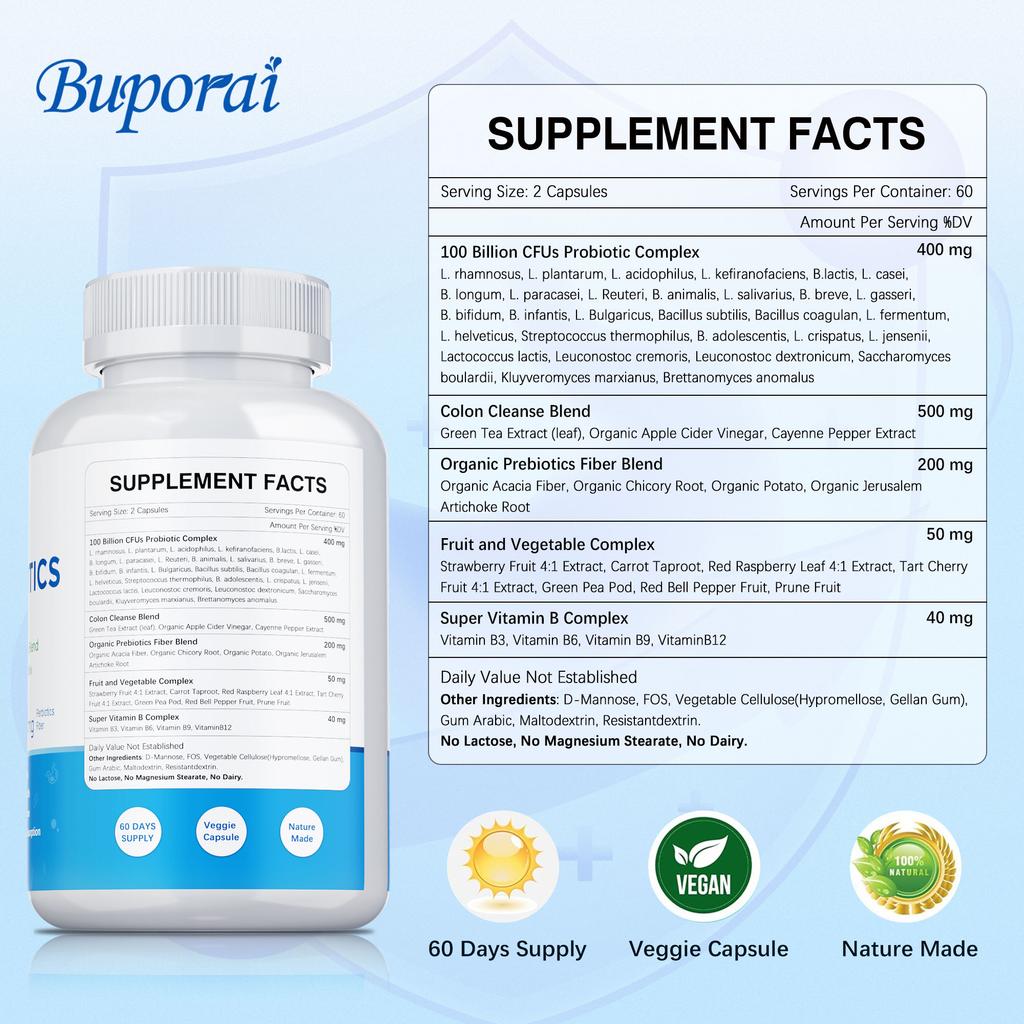 Compound probiotic capsules, fruit and vegetable supplements, for intestinal relief, digestive aid, suitable for adults.