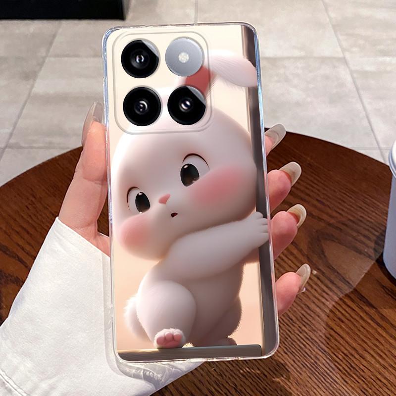 Jelly Casing For Xiaomi 14T 14TPro Clear Silicone Soft TPU Back Cover For Xiaomi 14T Pro Cute Cat Rabbit Heart Protective Case