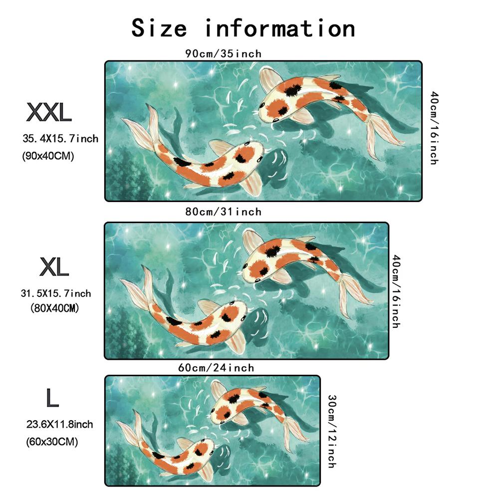 Koi Fish Gaming Mouse Pad XXL Large Non-Slip Rubber Desk Mat Stitched Edge Office Work Esports Gamers Desk Accessories Mousepad