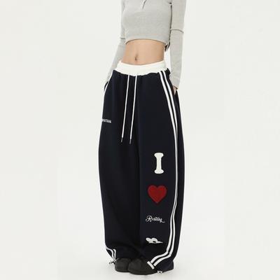 American Letter Love Drawstring Sweatpants Women's Autumn Tide Brand Couple Loose Wide-leg Casual Trousers