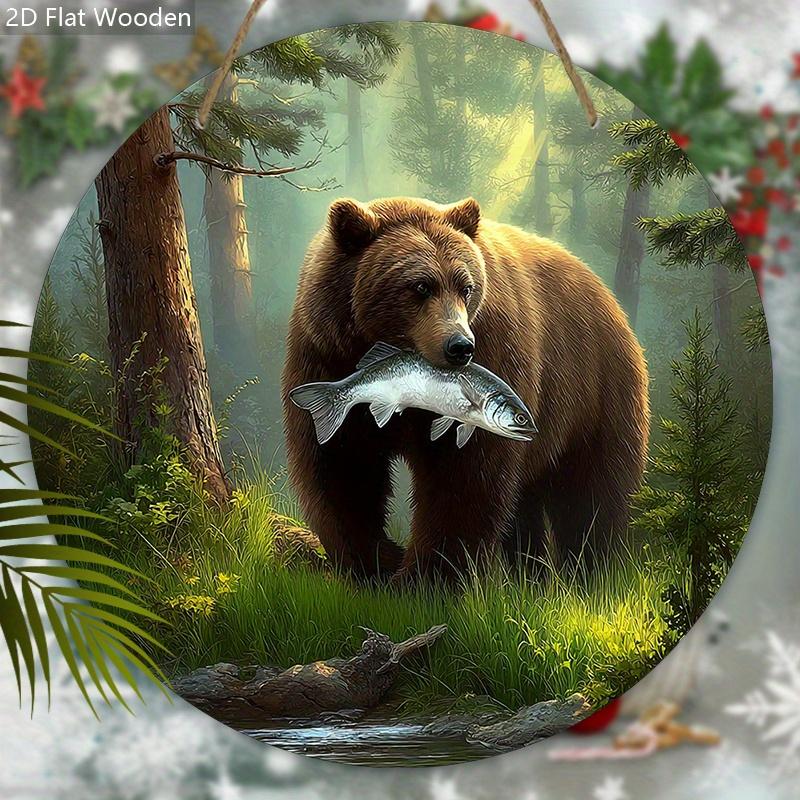 Wooden Sign with Bear Pattern Design - Unique Wall Pediments - Ideal for Front Door, Yard, Wall Decor