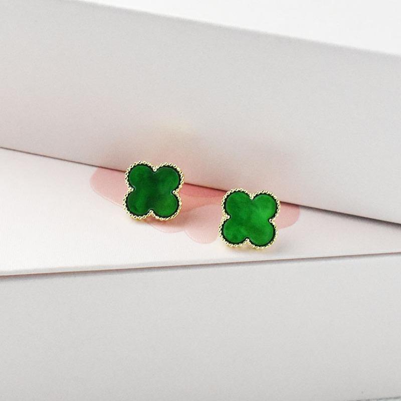 

Новые серьги-клеверы с четырьмя листочками Простые универсальные серьги для пожилых людей Легкие роскошные темпераментные простые милые серьги зелёный