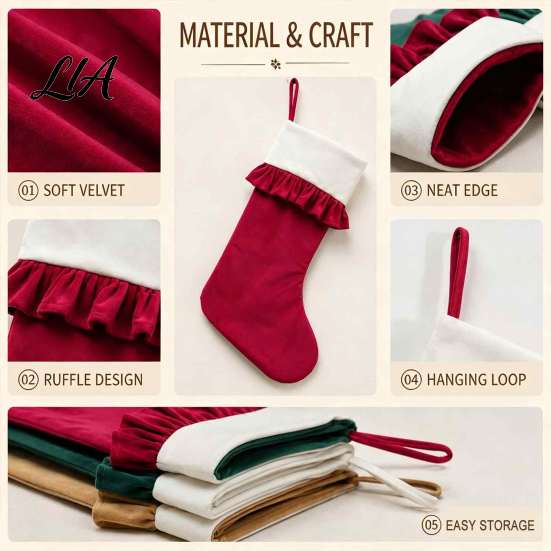Decorative Xmas Stockings for Home Decor Large Ruffled Cuff Christmas Stockings, Thick Gift Sack with Hanging Elegant Tree Rope, Fireplace Candy