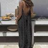 Women’s Sleeveless Backless Dress with Adjustable Straps Relaxed Fit Floral and Striped Print Casual Maxi Dress
