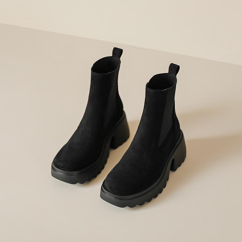 Silky suede 7cm thick heel light sole short boots women's 2025 autumn and winter elastic high heel short thin boots Martin boots