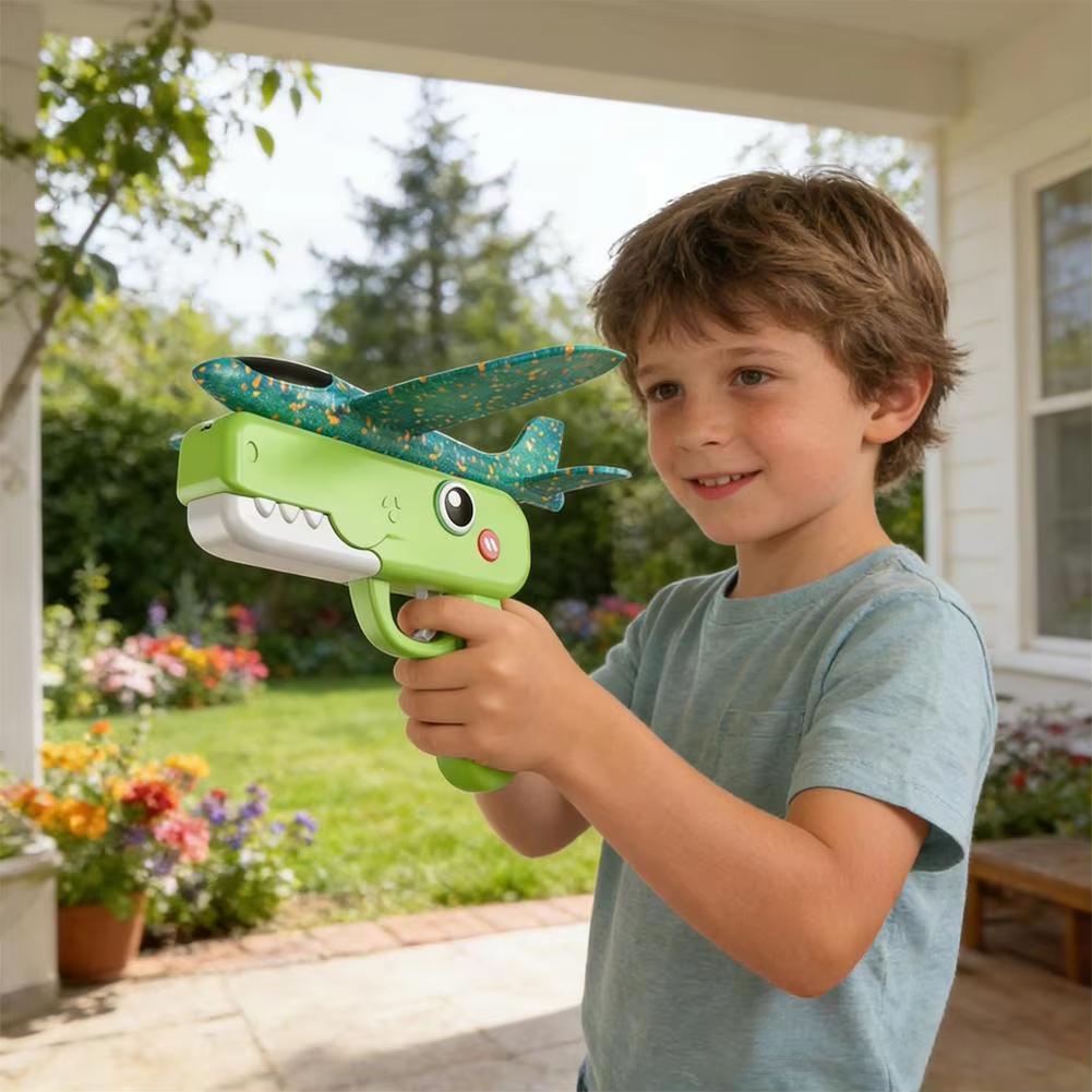 Kids Airplane Launcher Toy Gun Set Foam Plane Catapult Outdoor Backyard Interactive Game Easy To Operate Birthday Party