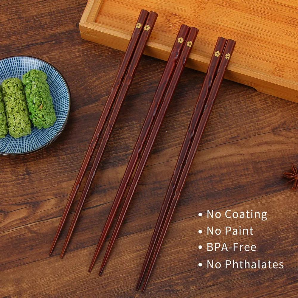 5 Pairs Japanese Natural Wooden Chopsticks Reusable Utensils Chop Stick for Sushi Cooking Noodles Rice Camping Travel Chopstick