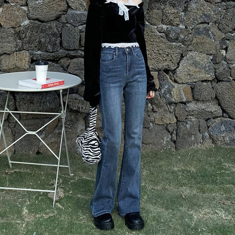 

Микро Джинсы Женские Весна Высокая Талия Тонкие Показывают Высокие Прямые Стройнящие Клеш Брюки XS синий