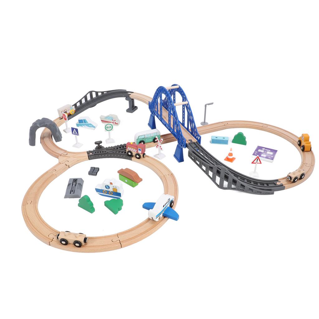 Holzeisenbahn-Set, batteriebetrieben, Montagesatz, Bauspielzeug, Simulationseisenbahn-Spielzeugmodell