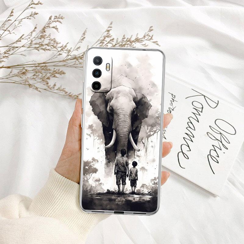 IK4 Animal Elephant Transparent Phone Case for Samsung Galaxy A04 A04S A14 A23 A34 A54 M23 M33 M52 M53