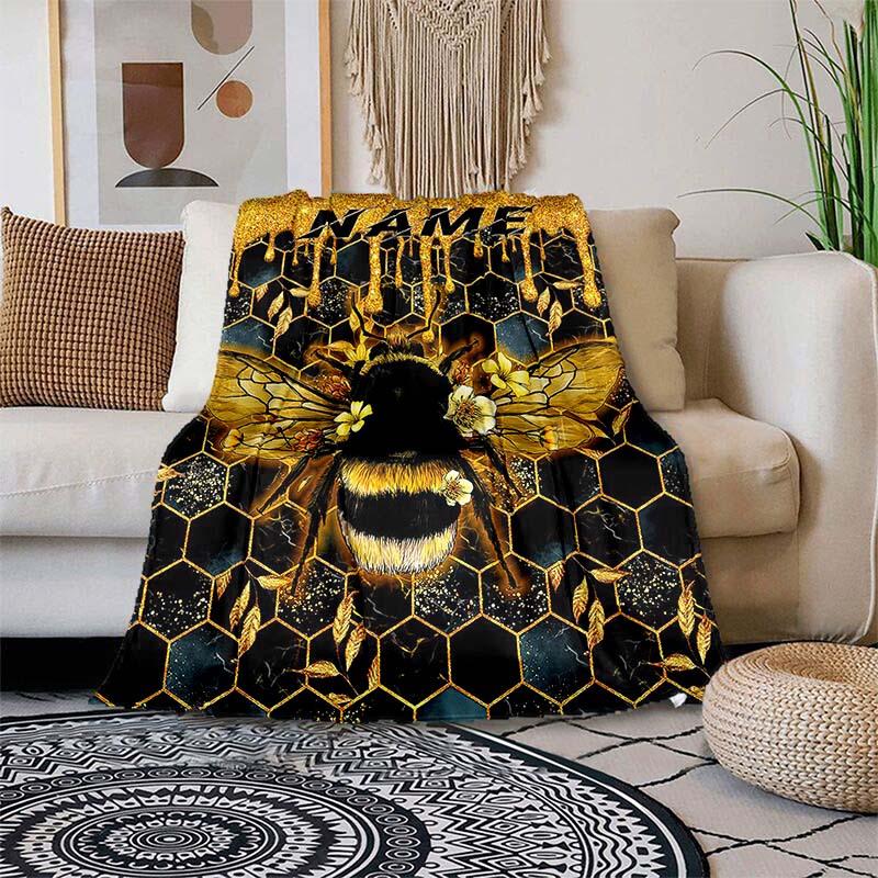 Bees Collecting Honey Customize Your Name Blanket Used For Chair Office Sofa Bed Camping Soft And Warm Giving Friends And Relatives Birthday