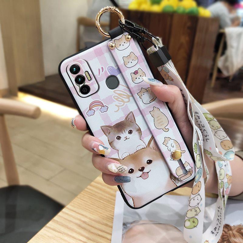 Cartoon Wrist Strap Phone Case For Tecno Spark 7/Spark7T Protective Anti-knock Anti-dust Waterproof Silicone Wristband