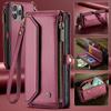 CaseMe (C36) Crossbody Wallet Case For iPhone 13 14 15 16 Pro Max Zipper Wrise Multi-functional Flip PU Leather Card Slots Holder Cover Protector