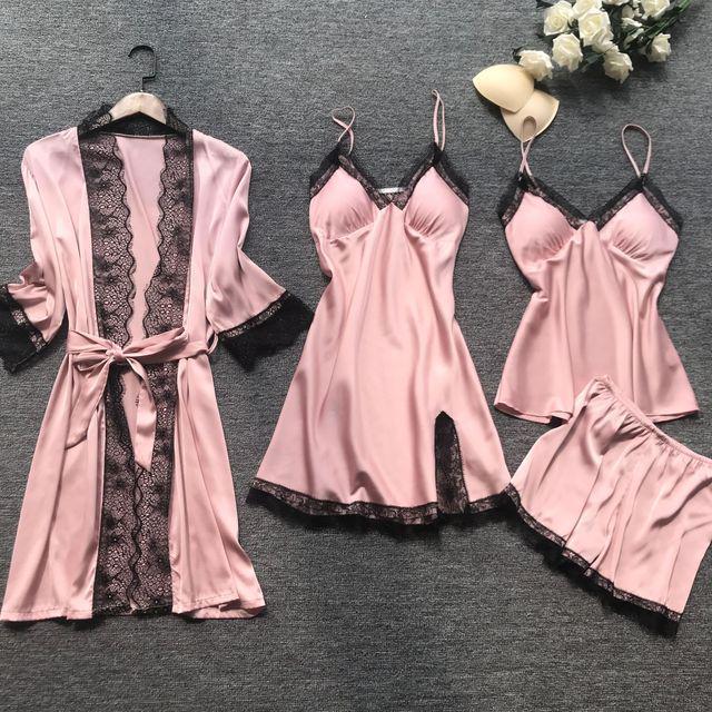 

European & American Summer Pajamas: Sexy 4-Piece Korean Style Women s Camisole Set with Chest Pads L розовый