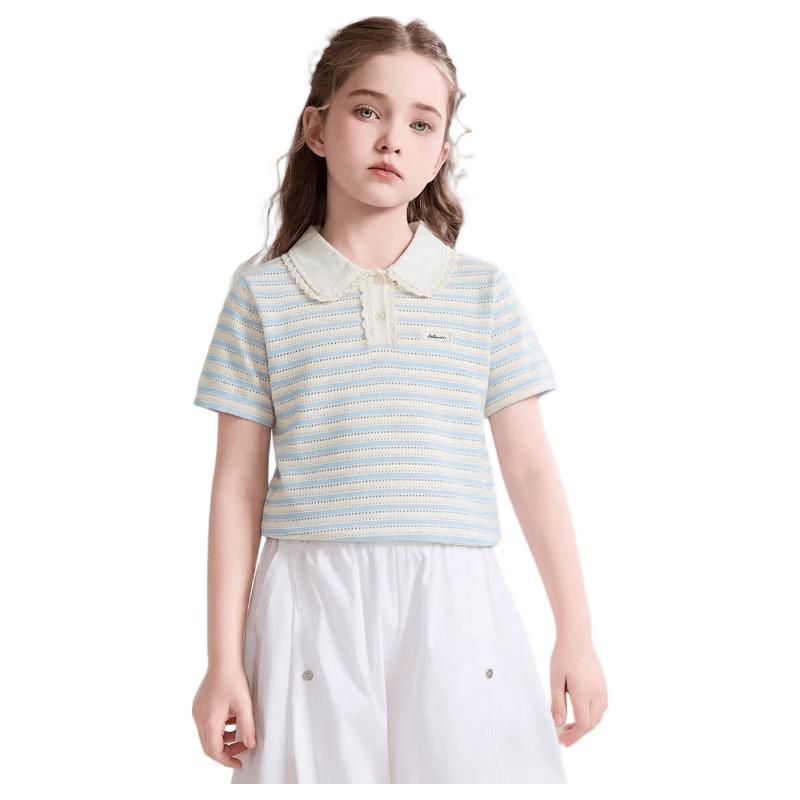 ASK JUNIOR Girls  Summer Lace-Collar Short Sleeve POLO T-Shirt 120