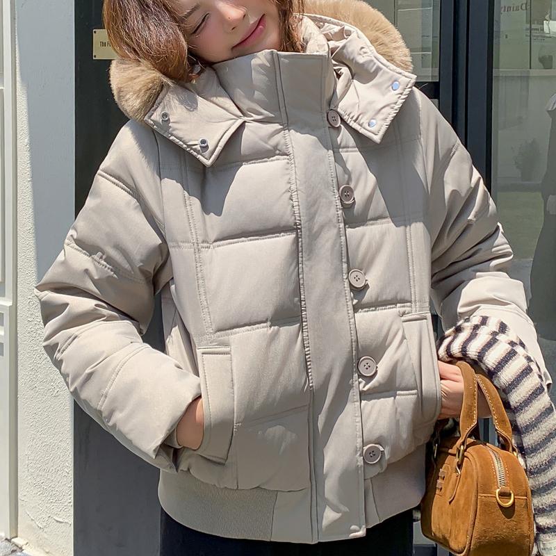 Fashion Winter Coat Female Short Parkas Hooded Faux Fur Collar Casual Loose Thick Warm Women's Jackets