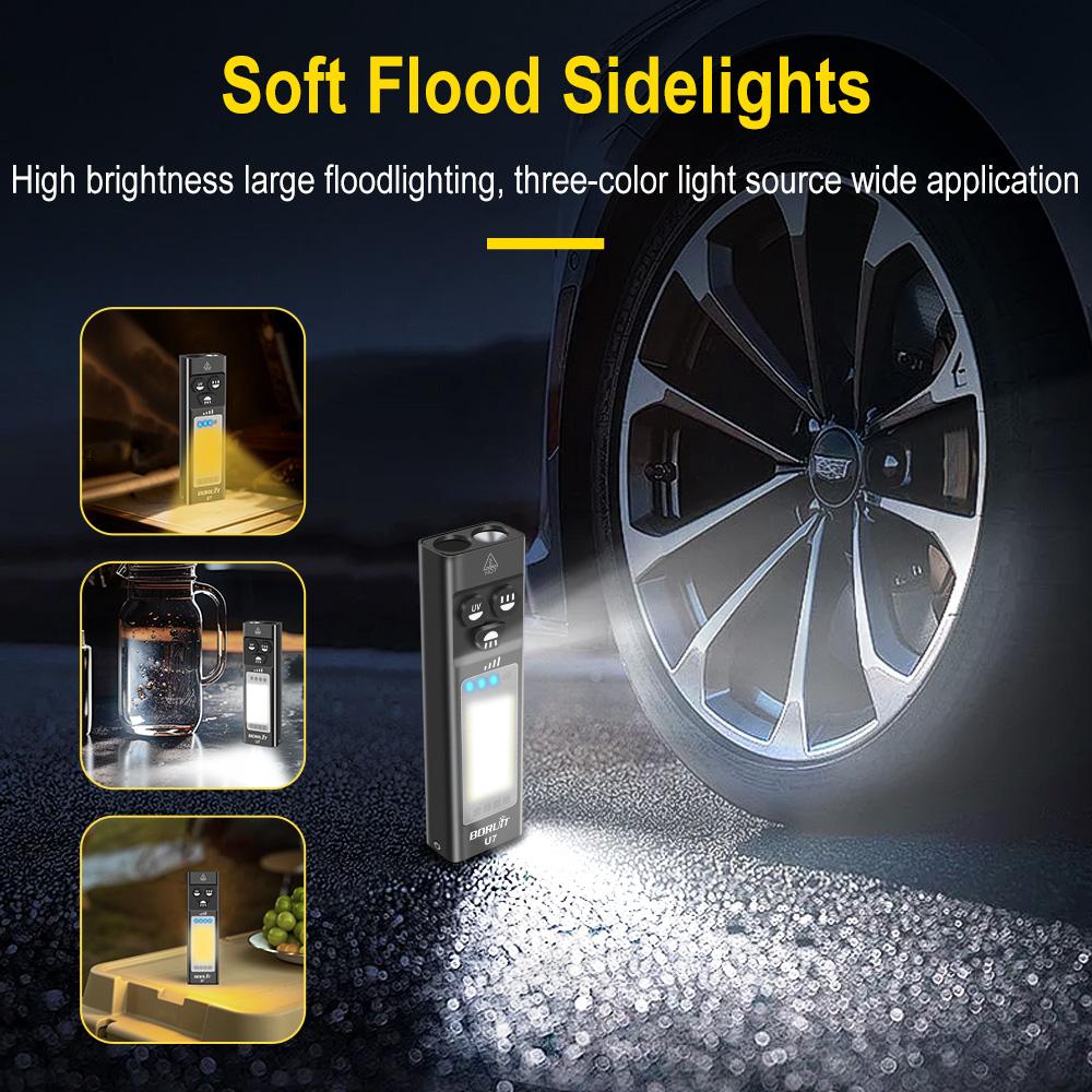 BORUiT U7 Flashlight LED UV Light Spotlight Floodlight Torch Power Bank With Magnetic Back Clip RGB Ambient Light Work Lamp