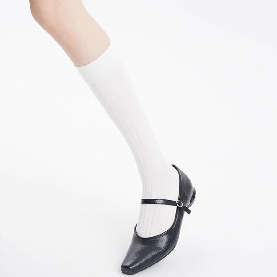 Women's simple knitted mid-calf socks, spring/summer thin vertical striped stacked socks jk Gray socks in ballet style