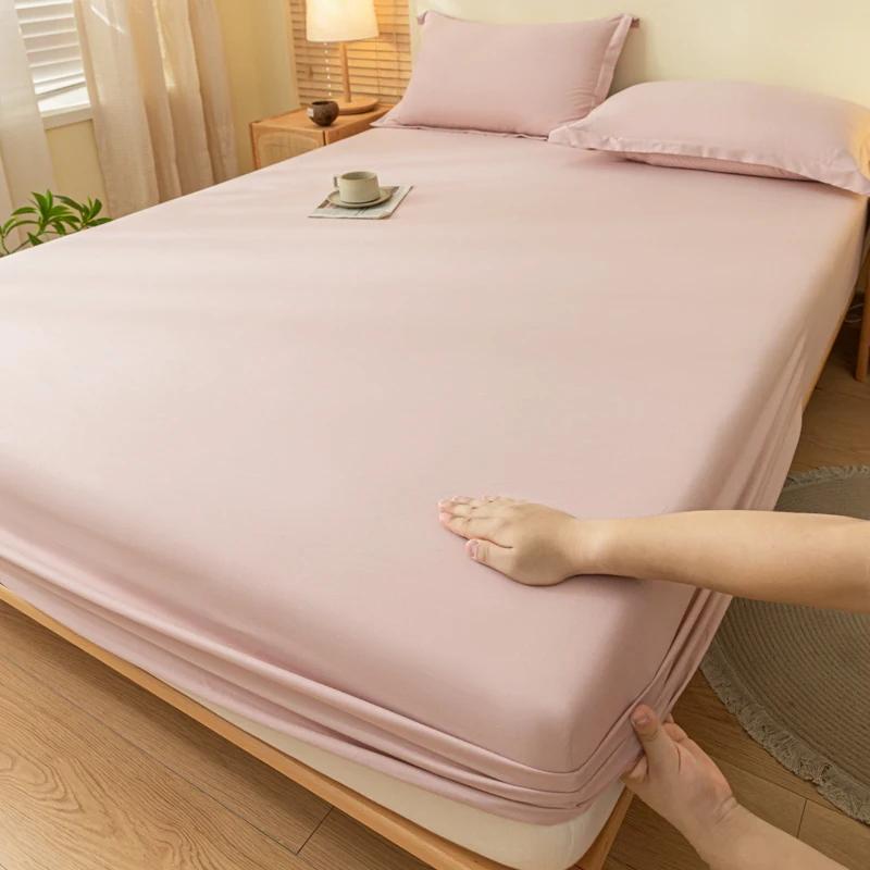 

Fitted Bed Sheet With Elastic Band Solid Color Anti-Slip Adjustable Mattress Cover For Single Double Queen King Bed 150x200x28cm