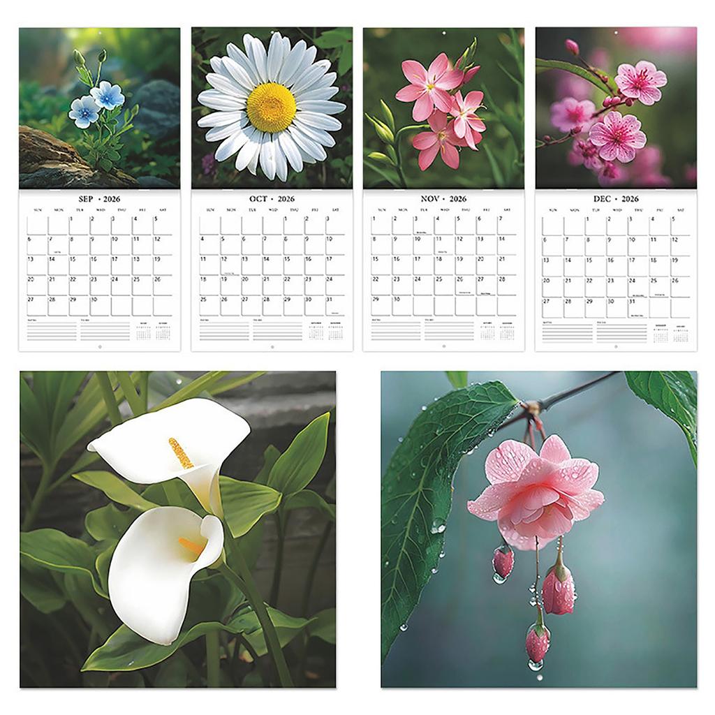 2026 Flowers Wall Calendar Floral Illustration Monthly Planner with Hand-Drawn Botanical Artwork for Home Office Use