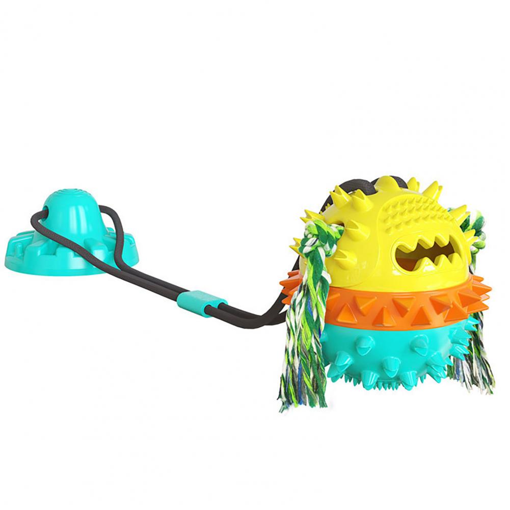 Dog Squeaky Ball Toy Dog Chew Toy with Suction Cup Puppy Teething Food Dispensing Ball Self Play Rope Tug Teeth Cleaning Dog Toy