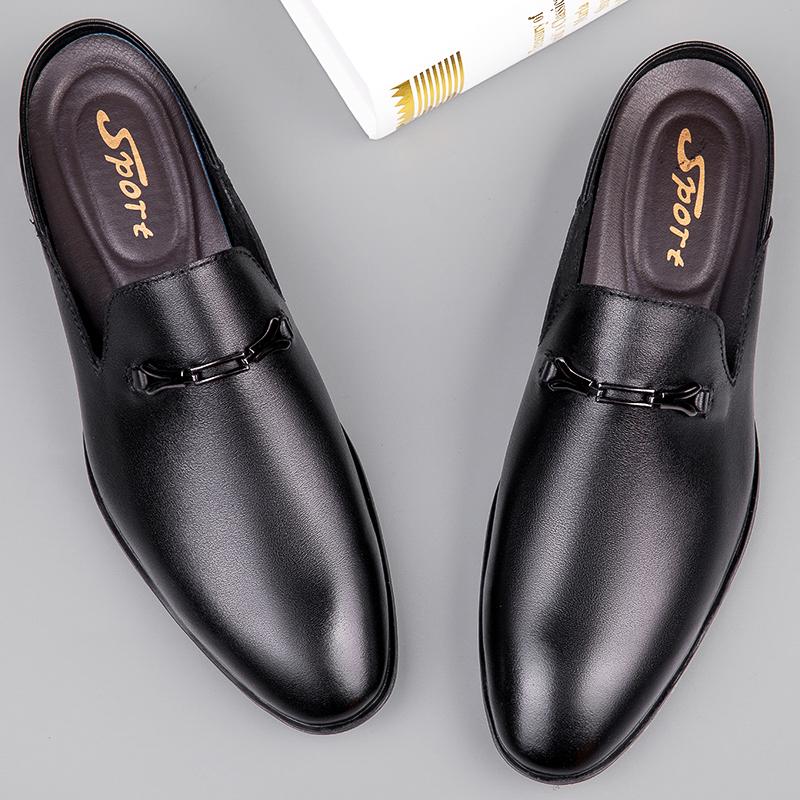 FashionHigh Quality Half Drag Casual Sandals Shoes Men Slippers Genuine Leather Mens Shoes Lazy Penny Shoes Comfortable Slip on Loafers